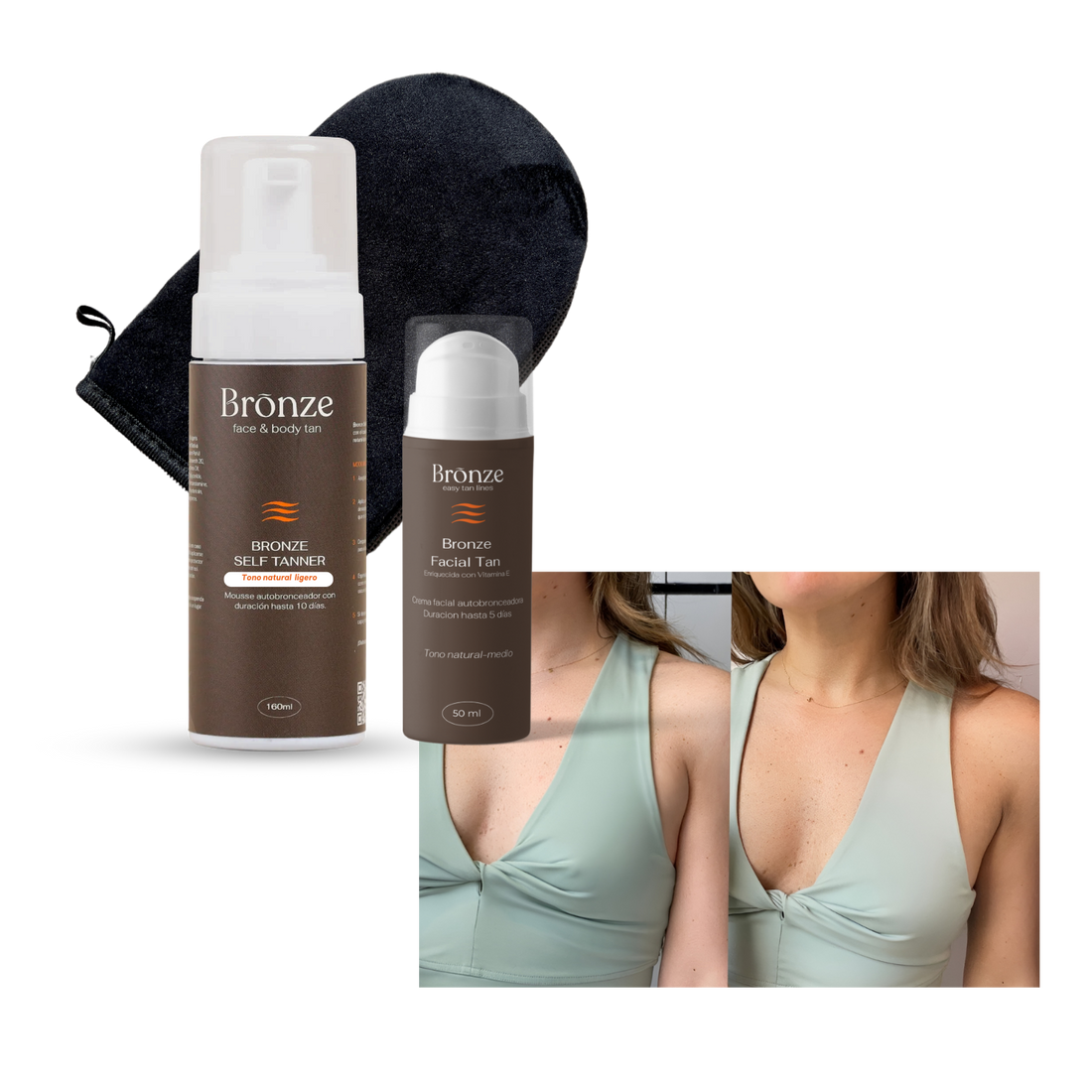 KIT 3  Autobronceador de cuerpo + Autobronceador de cara (INCLUYE GUANTE DE REGALO)