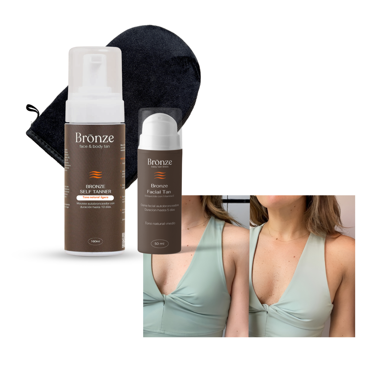 KIT 3  Autobronceador de cuerpo + Autobronceador de cara (INCLUYE GUANTE DE REGALO)